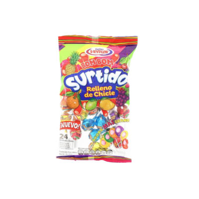 Venus Candy Bombon Surtido Bounch Relleno de Chicle 1/Mixed Lollipops with Bubblegum 24 U/408 g