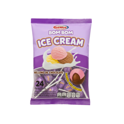 Venus Candy Bombon Ice Cream/Choco; Vanilla and Strawberry Lollipops 24 U/408 g