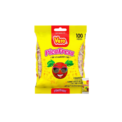 Vero Pica Fresa/Strawberry Gummy with Chili and Sugar Coating 100 U/1 Lbs